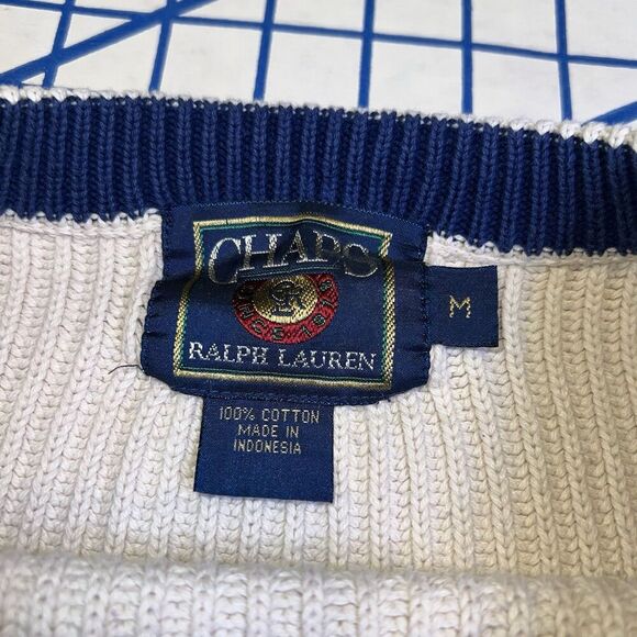 Vintage Chaps Ralph Lauren Knit Sweater Size Medium White Casual - Picture 9 of 9